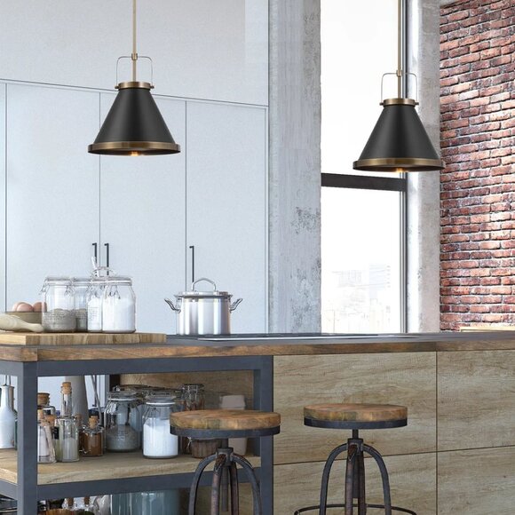 Novogratz X Globe Electric Matte Brass Large Shade Kitchen Hanging Pendant Light - Picture 4 of 6